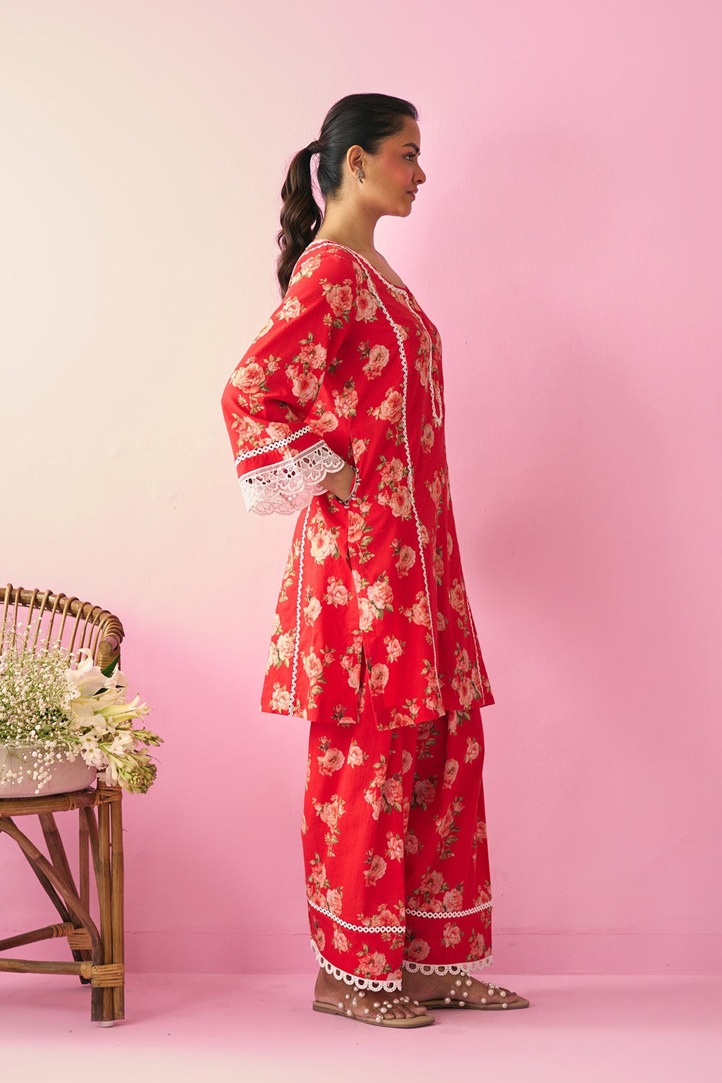 Summer Essentials 26 Red Floral Co-Ord Set (Set Of 2 ) - Ready to ship