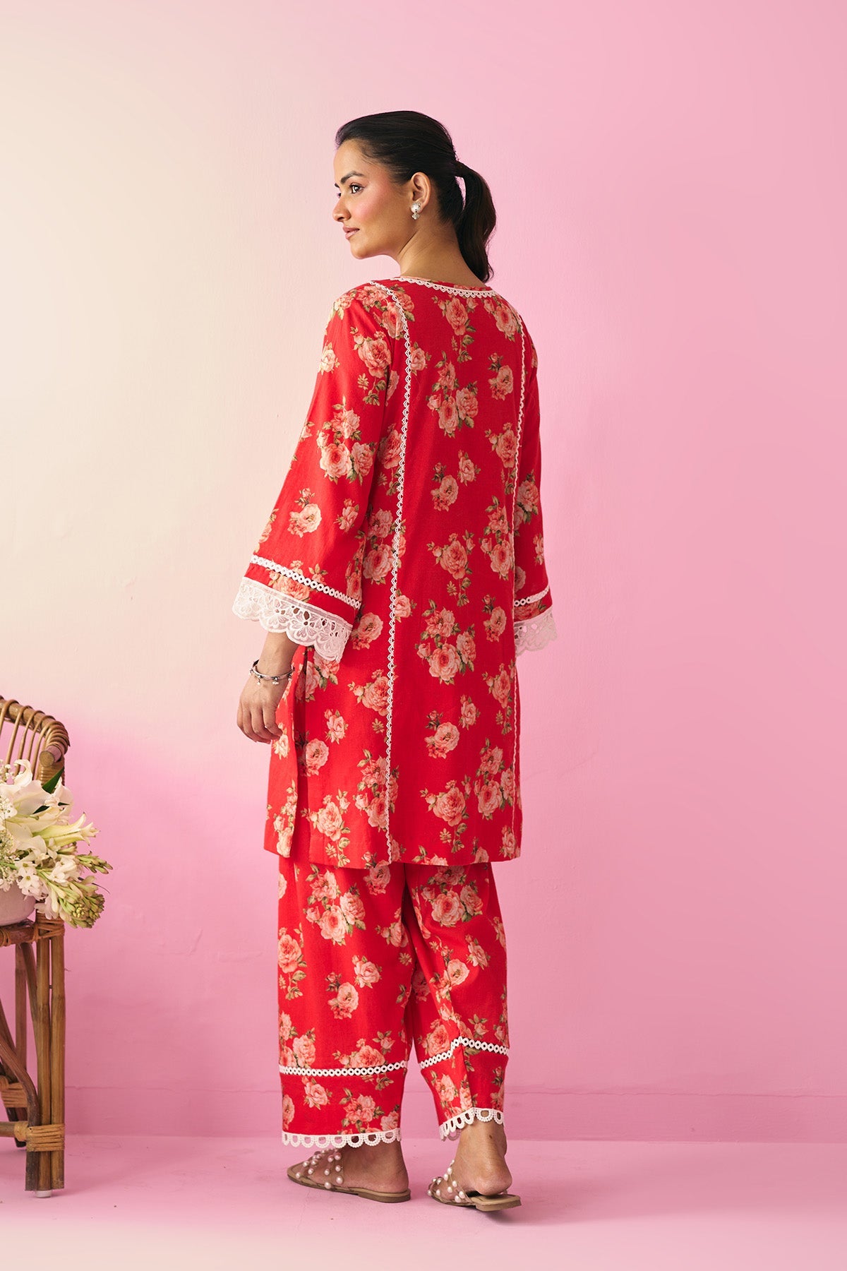 Summer Essentials 26 Red Floral Co-Ord Set (Set Of 2 ) - Ready to ship