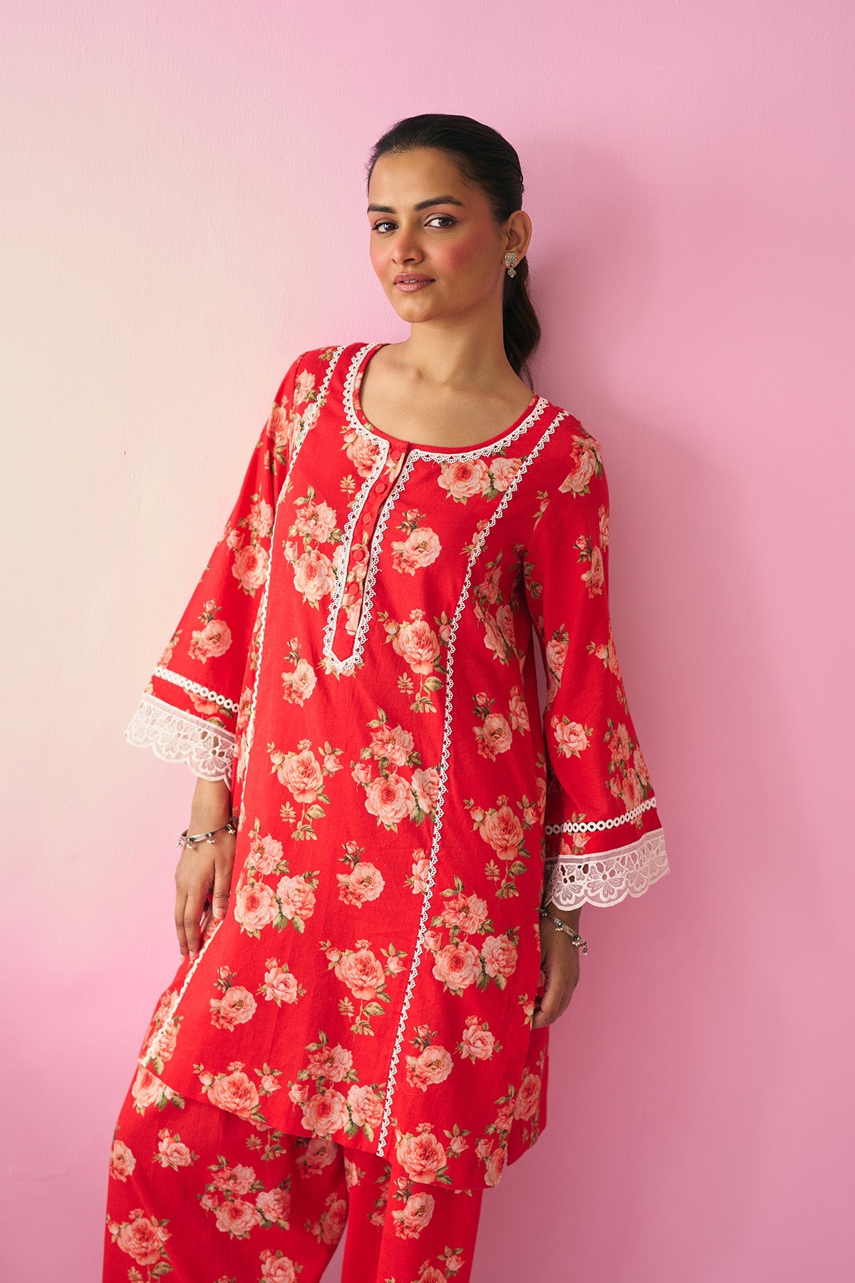 Summer Essentials 26 Red Floral Co-Ord Set (Set Of 2 ) - Ready to ship