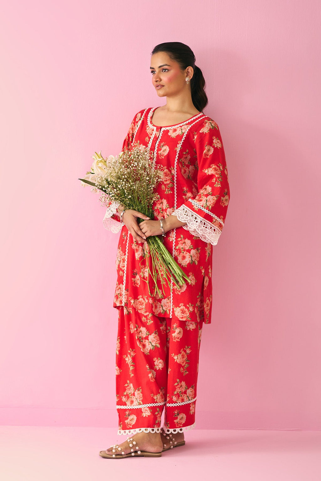 Summer Essentials 26 Red Floral Co-Ord Set (Set Of 2 ) - Ready to ship