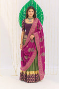Jameela Olive Green Lehenga with Wine Choli and Dupatta (set of 3) - Ready to ship