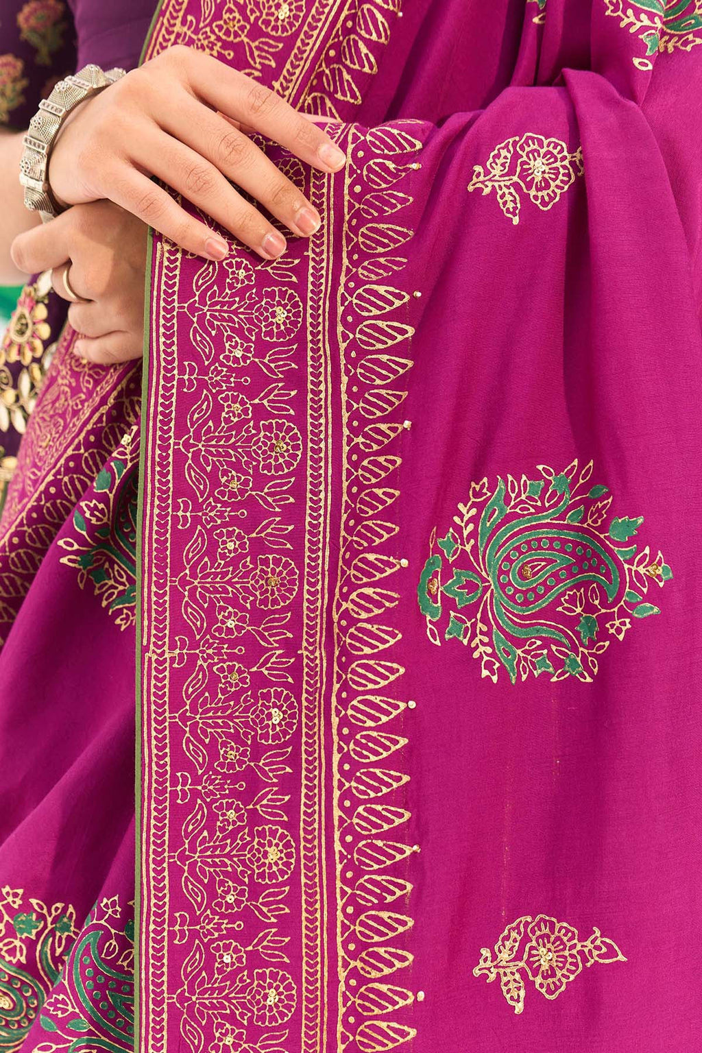 Jameela Olive Green Lehenga with Wine Choli and Dupatta (set of 3) - Ready to ship