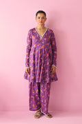 Summer Essentials 26 Purple Floral Short Anarkali With Farshi Salwar And Dupatta ( Set Of 3 ) - Ready to ship