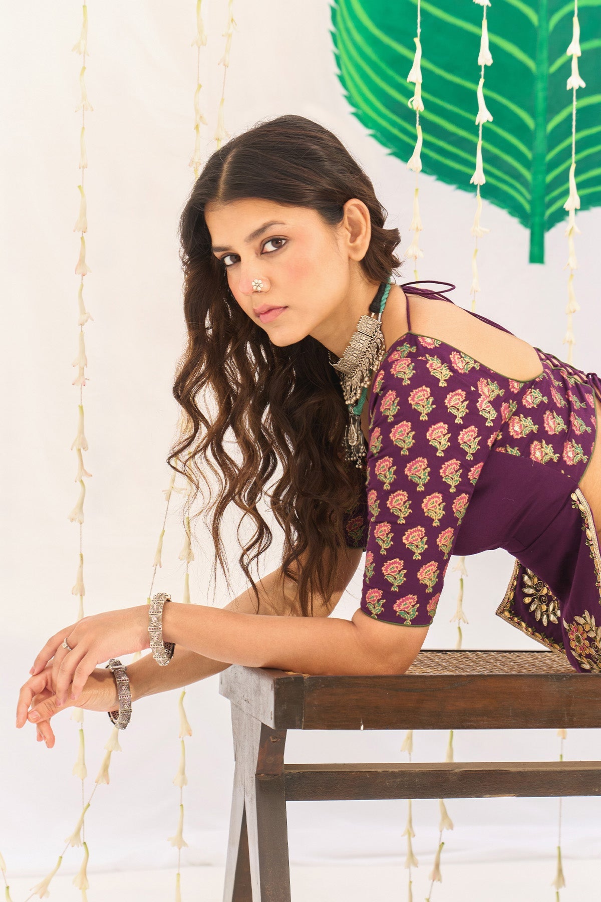 Jameela Olive Green Lehenga with Wine Choli and Dupatta (set of 3) - Ready to ship