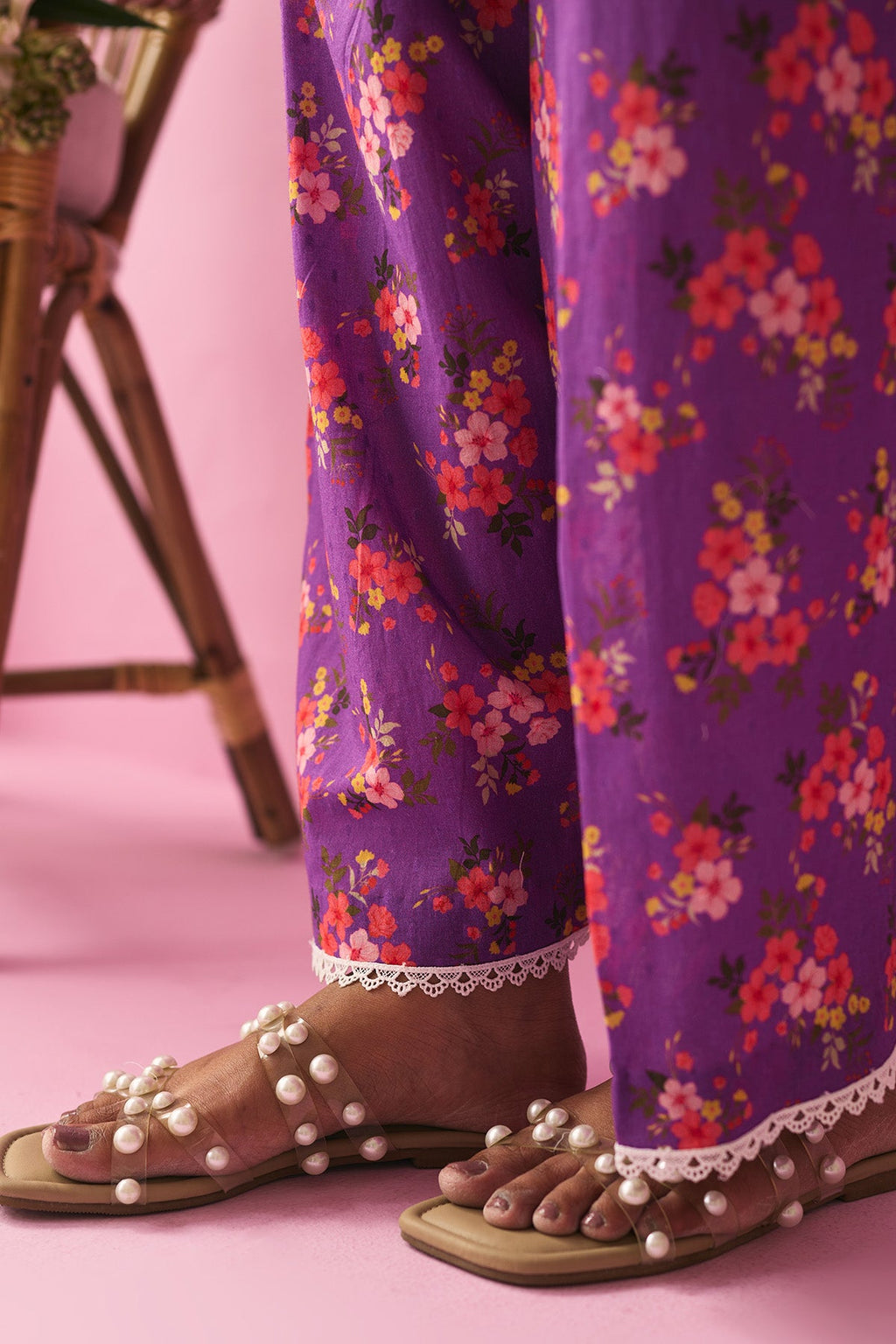 Summer Essentials 26 Purple Floral Short Anarkali With Farshi Salwar And Dupatta ( Set Of 3 ) - Ready to ship