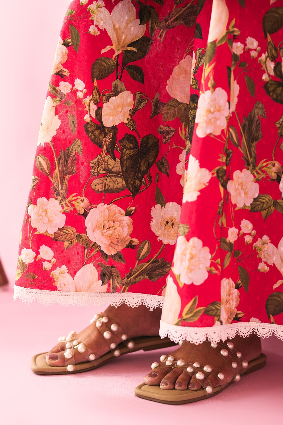 Summer Essentials 26 Red Floral Short Straight Kurta With Flared Palazzo ( Set Of 2 ) - Ready to ship