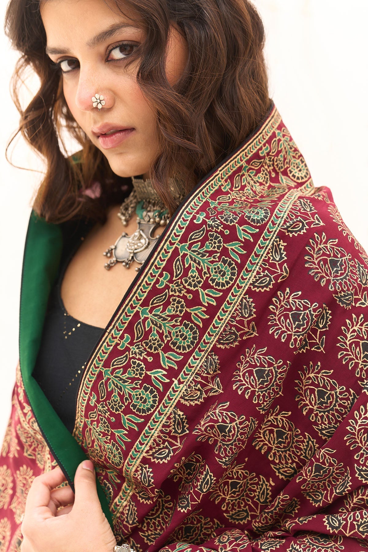 Jameela Solid Black Lehenga with Mukaish Choli and Block Printed Dupatta (set of 3) - Ready to ship