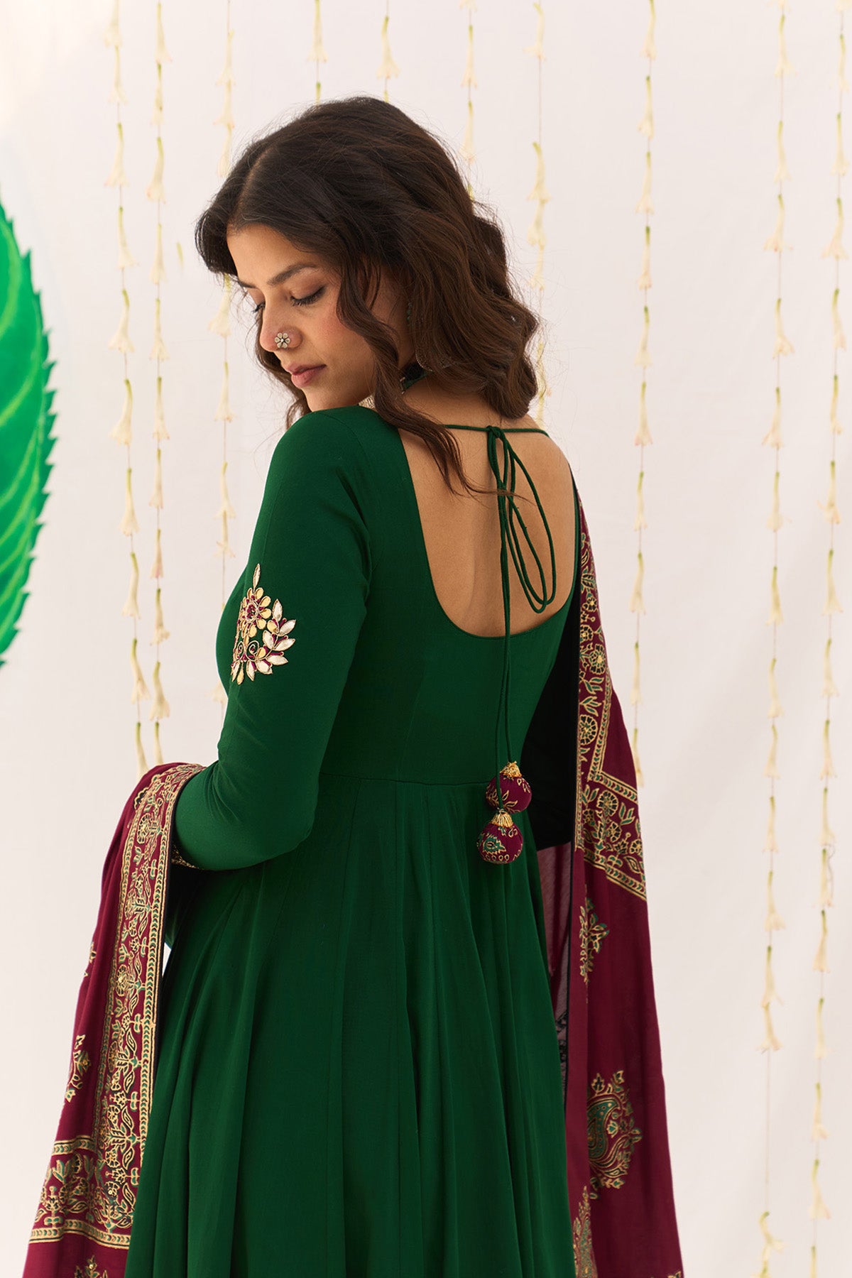 Jameela Block Printed Green Anarkali with Chooridar and Dupatta (set of 3) RTS