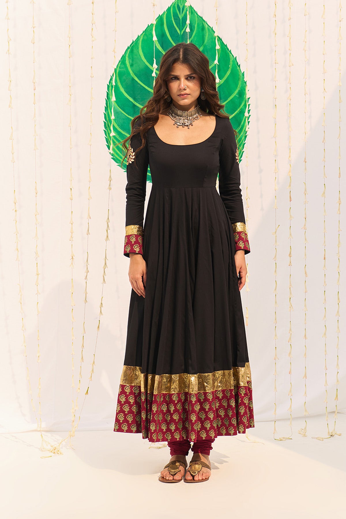 Jameela Black Block Printed Anarkali with Chooridar and Dupatta (set of 3) - Ready to ship