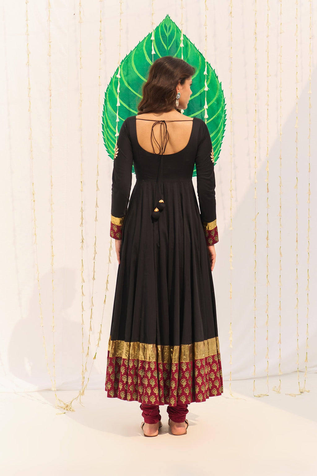 Jameela Black Block Printed Anarkali with Chooridar and Dupatta (set of 3) - Ready to ship