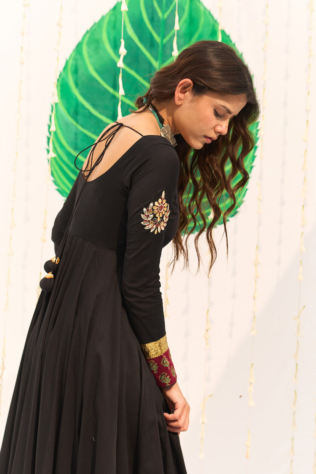 Jameela Black Block Printed Anarkali with Chooridar and Dupatta (set of 3) - Ready to ship