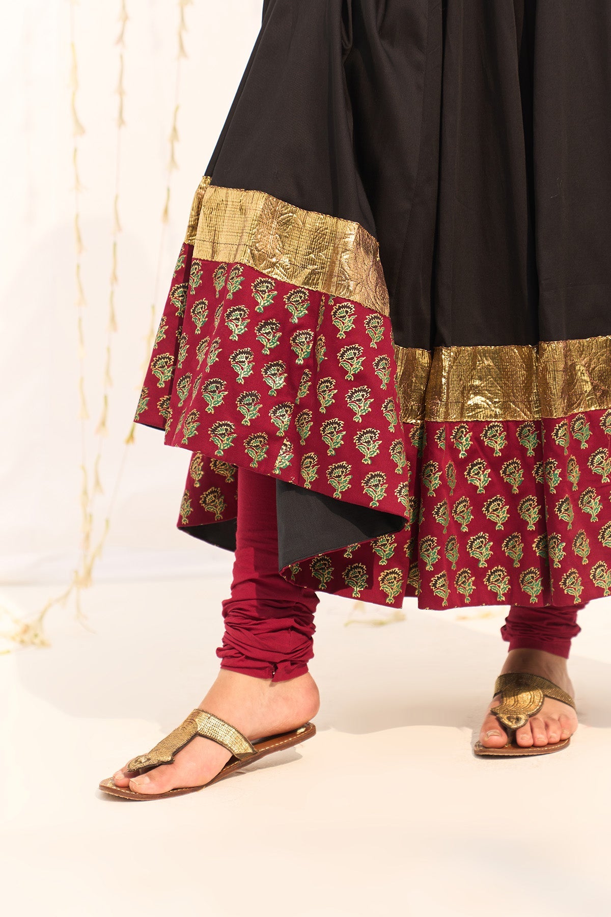 Jameela Black Block Printed Anarkali with Chooridar and Dupatta (set of 3) - Ready to ship