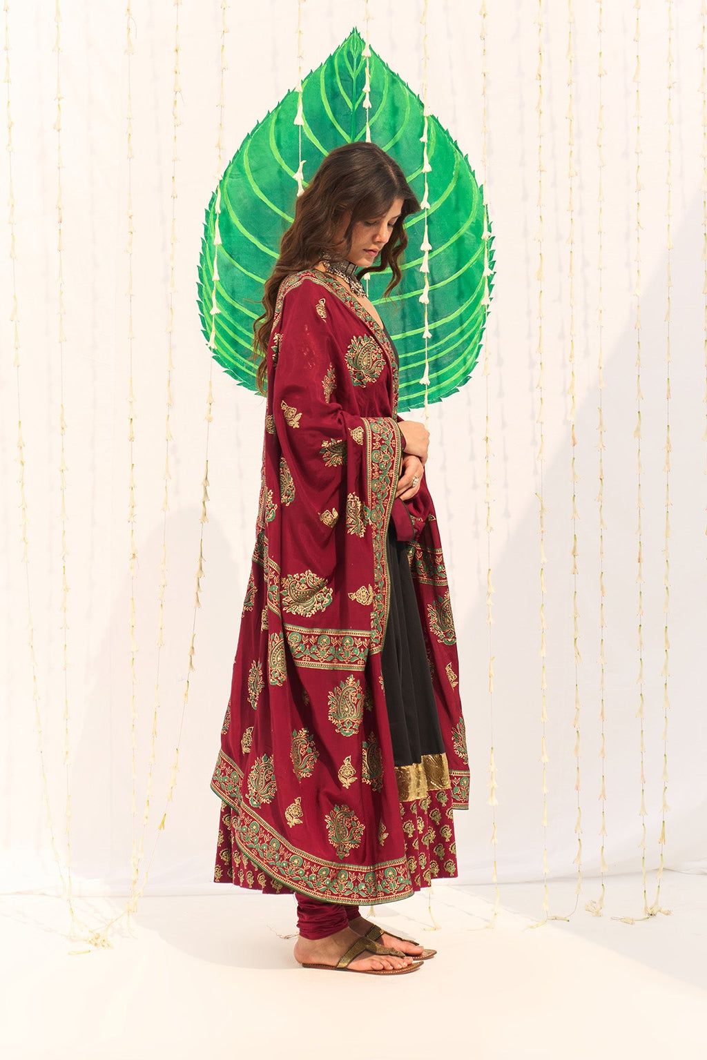 Jameela Black Block Printed Anarkali with Chooridar and Dupatta (set of 3) - Ready to ship