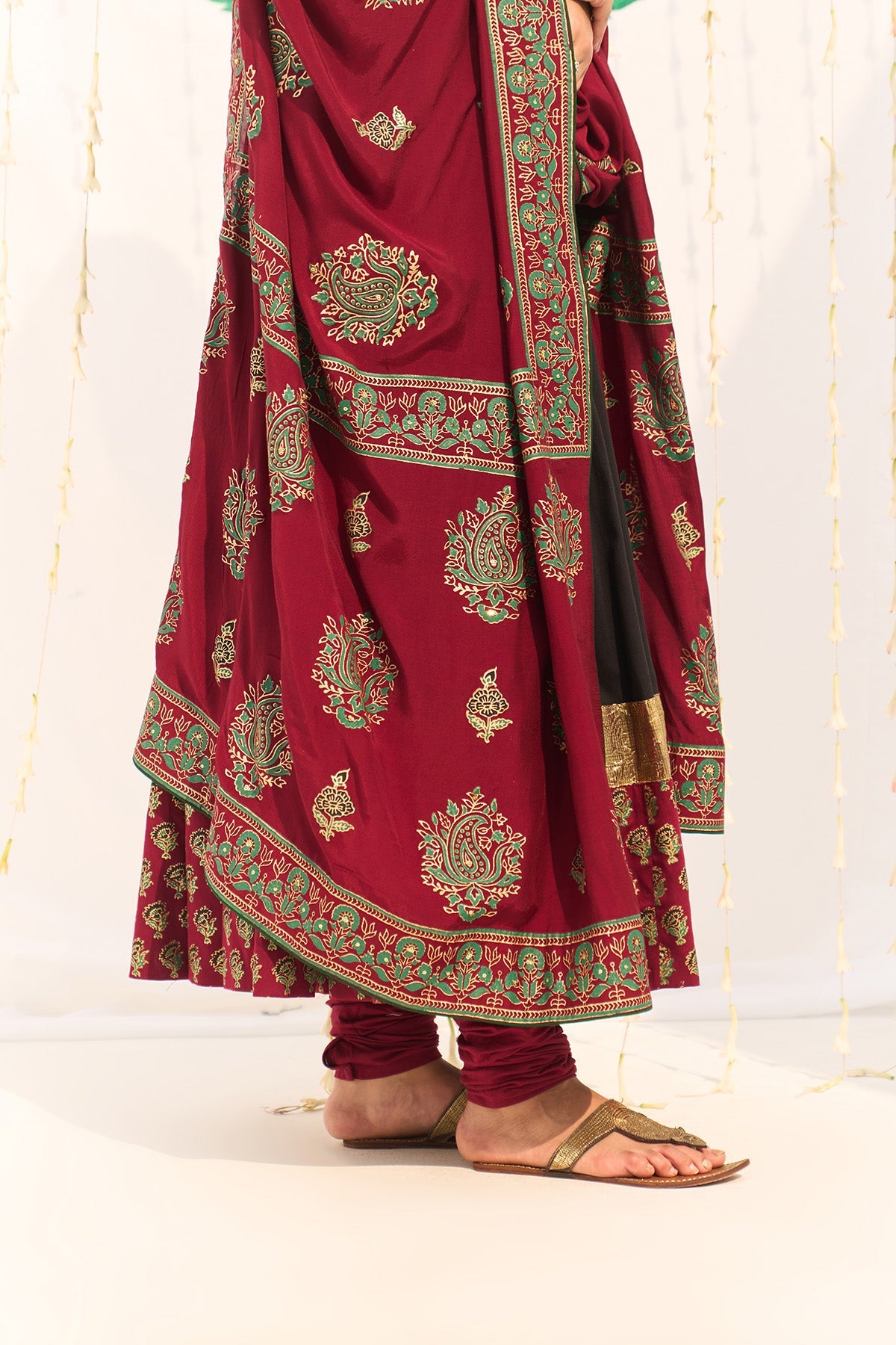 Jameela Black Block Printed Anarkali with Chooridar and Dupatta (set of 3) - Ready to ship