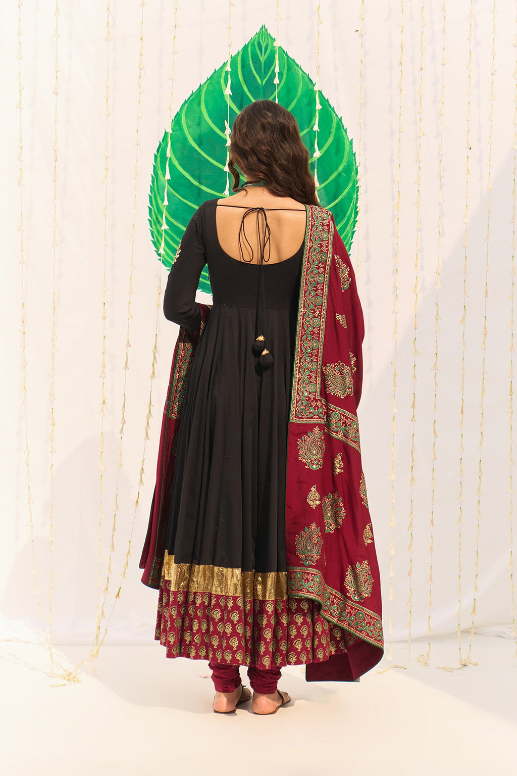 Jameela Black Block Printed Anarkali with Chooridar and Dupatta (set of 3) - Ready to ship