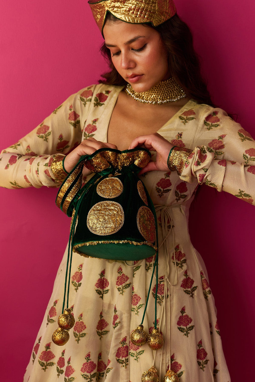Nur green gota embroidered potli bag - Ready to ship