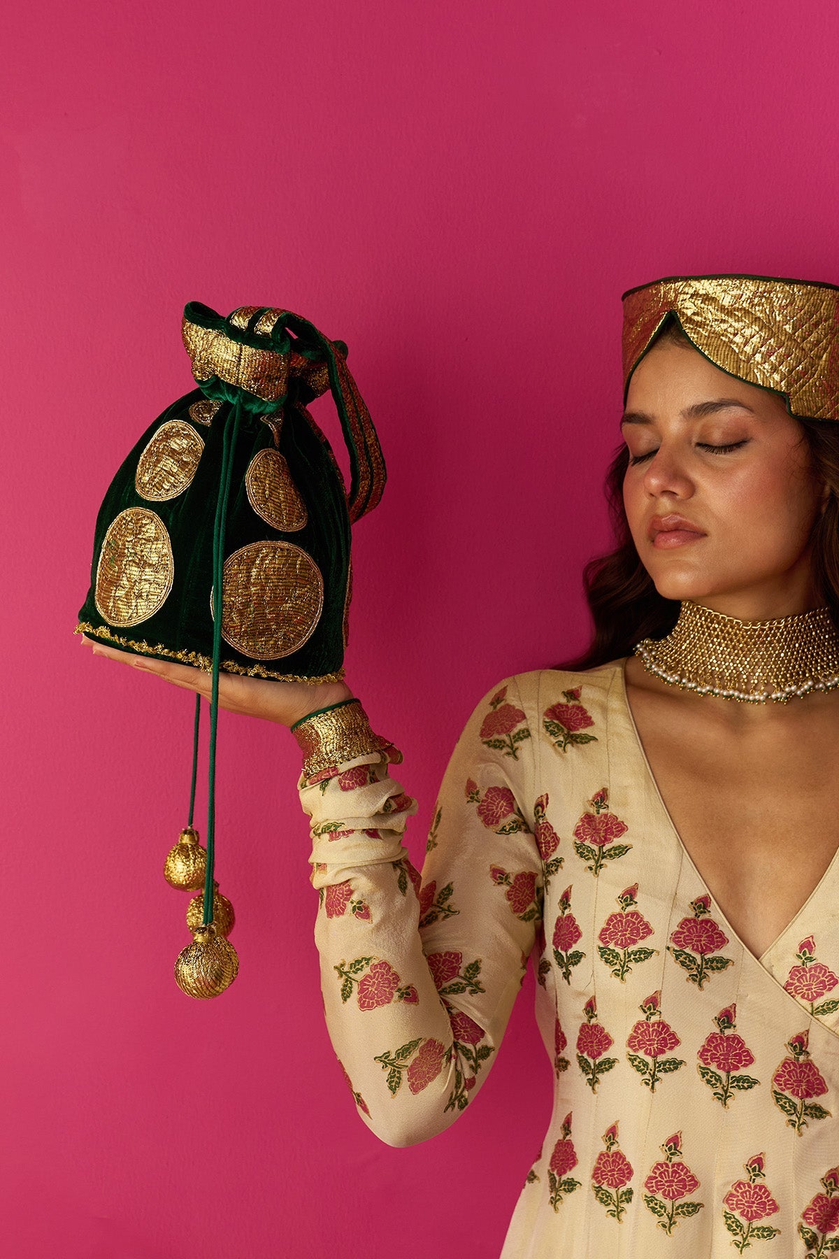 Nur green gota embroidered potli bag - Ready to ship