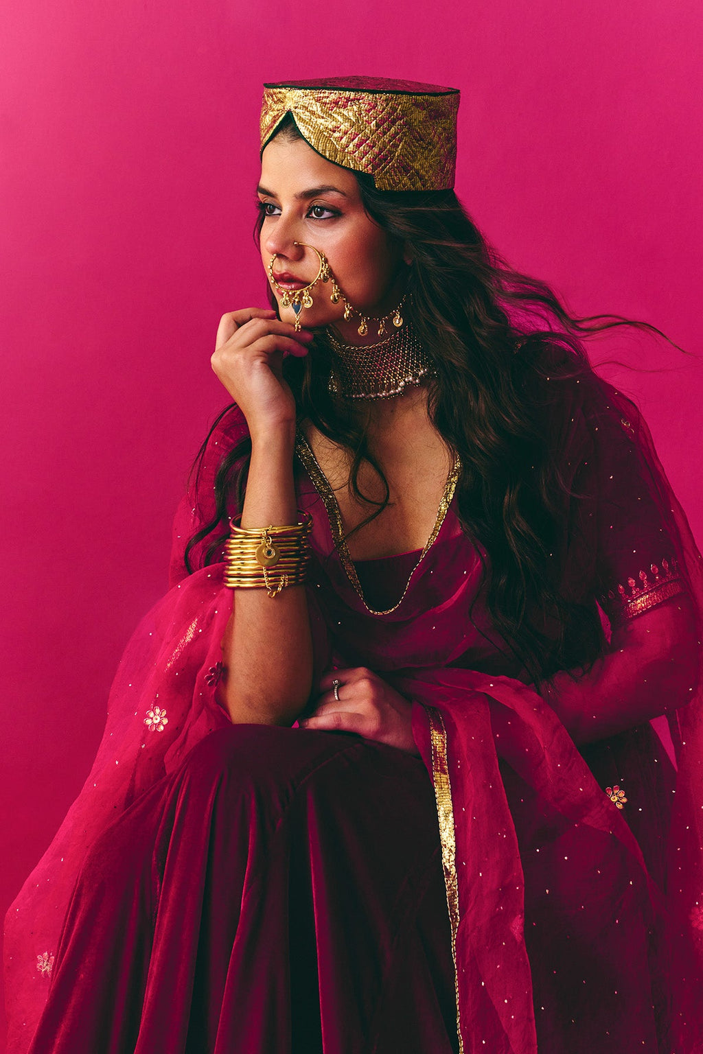 Nur pink flare anarkali with chooridar and dupatta (set of 3) - Ready to ship