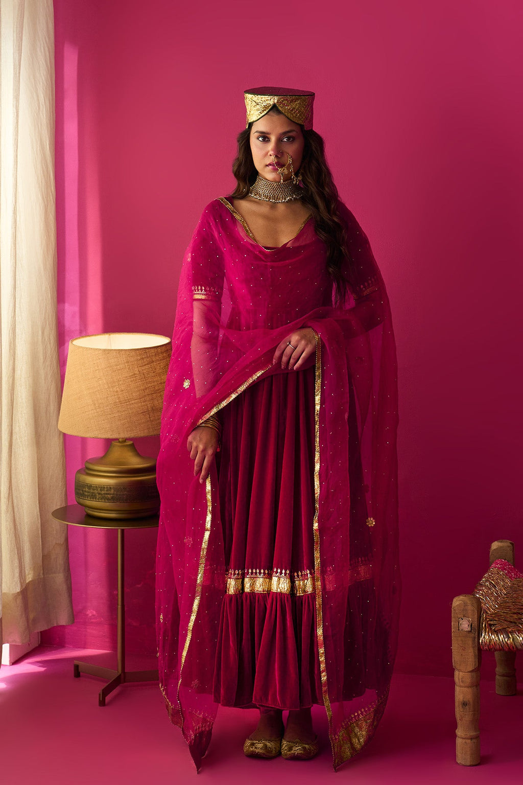 Nur pink flare anarkali with chooridar and dupatta (set of 3) - Ready to ship