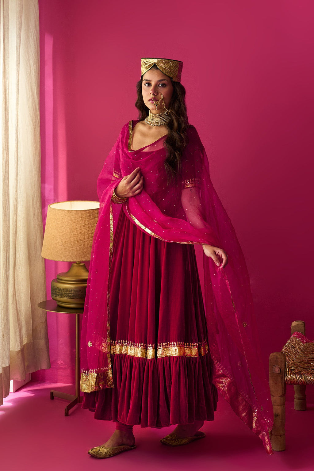 Nur pink flare anarkali with chooridar and dupatta (set of 3) - Ready to ship