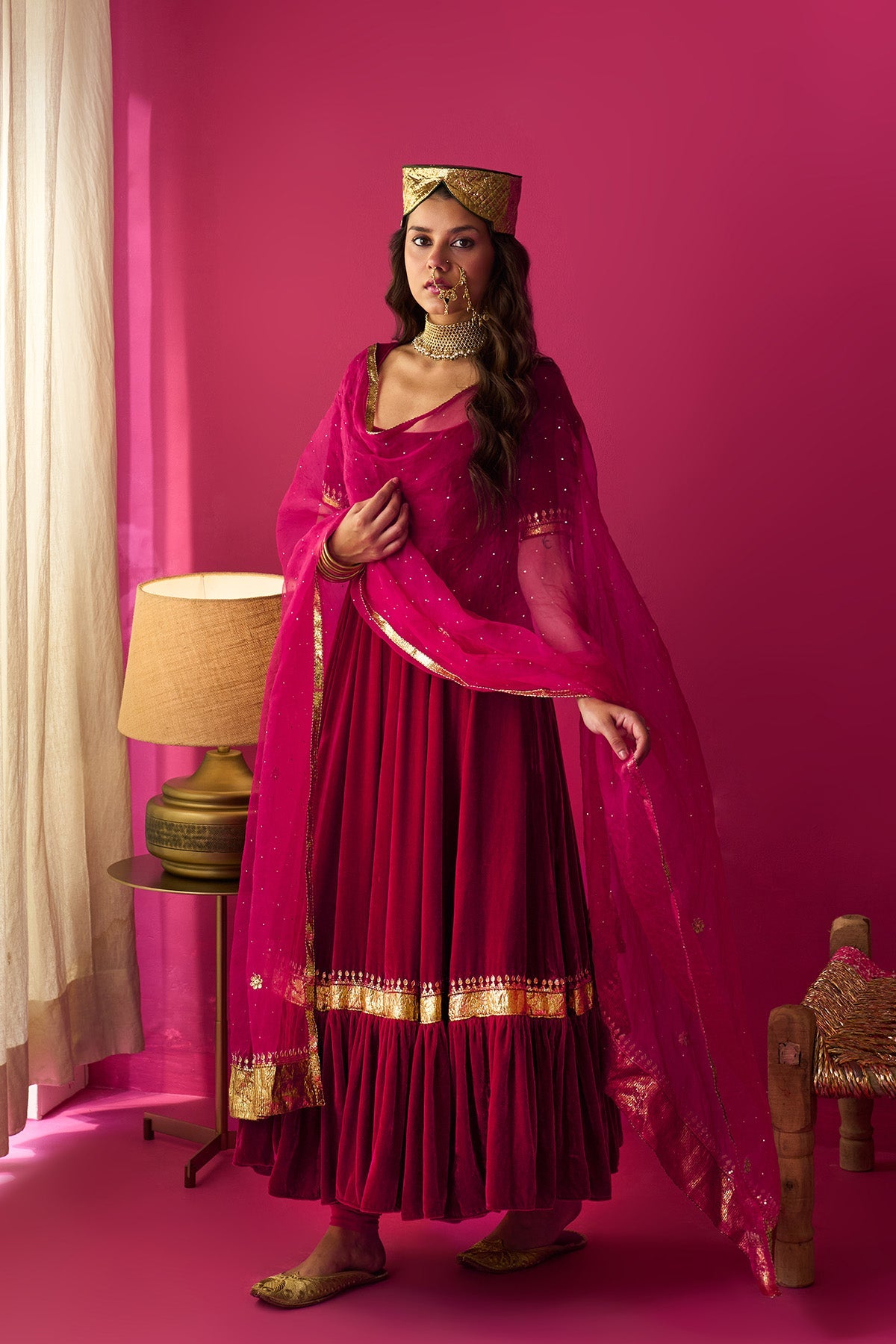 Nur pink flare anarkali with chooridar and dupatta (set of 3) - Ready to ship