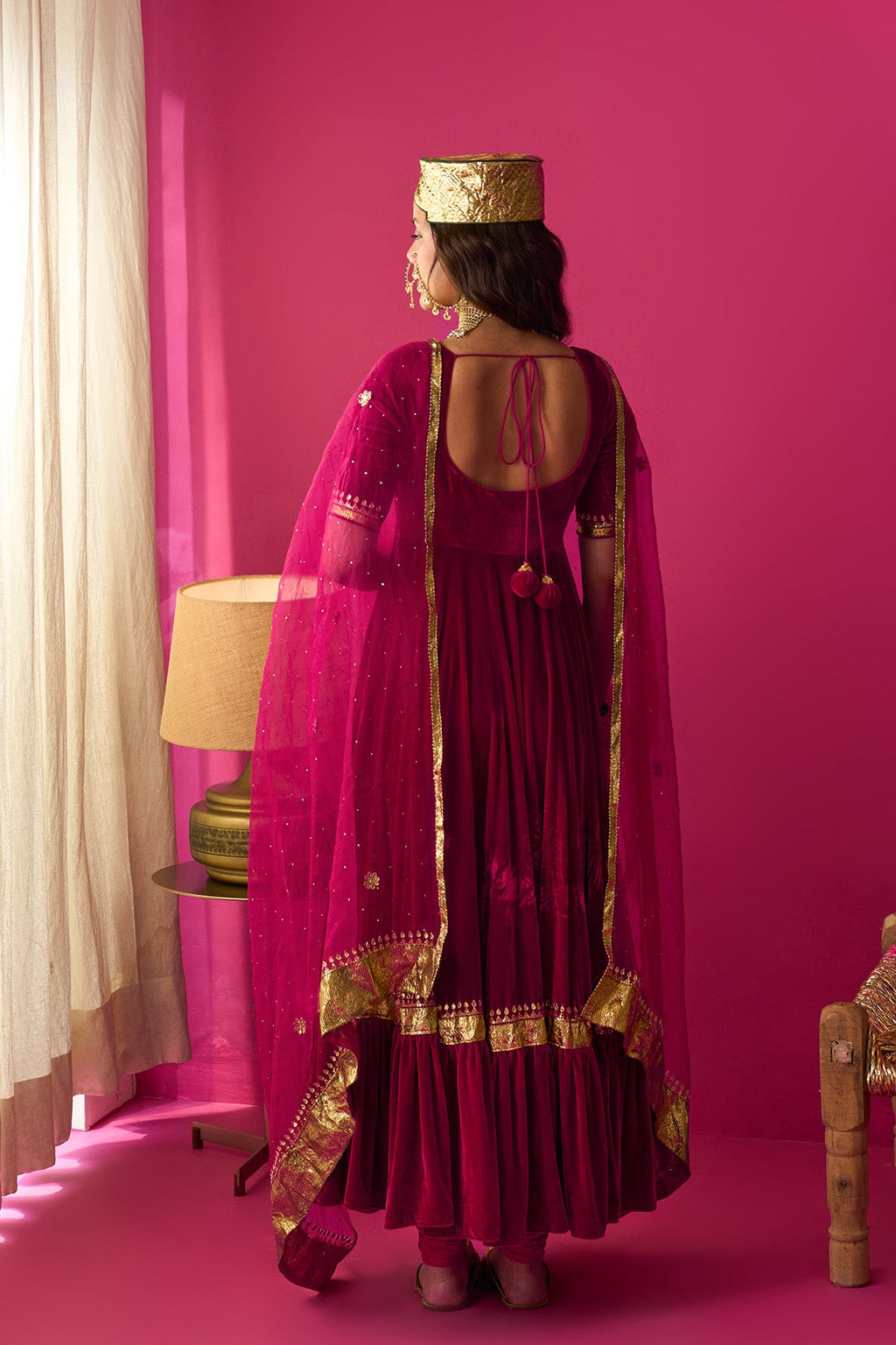 Nur pink flare anarkali with chooridar and dupatta (set of 3) - Ready to ship