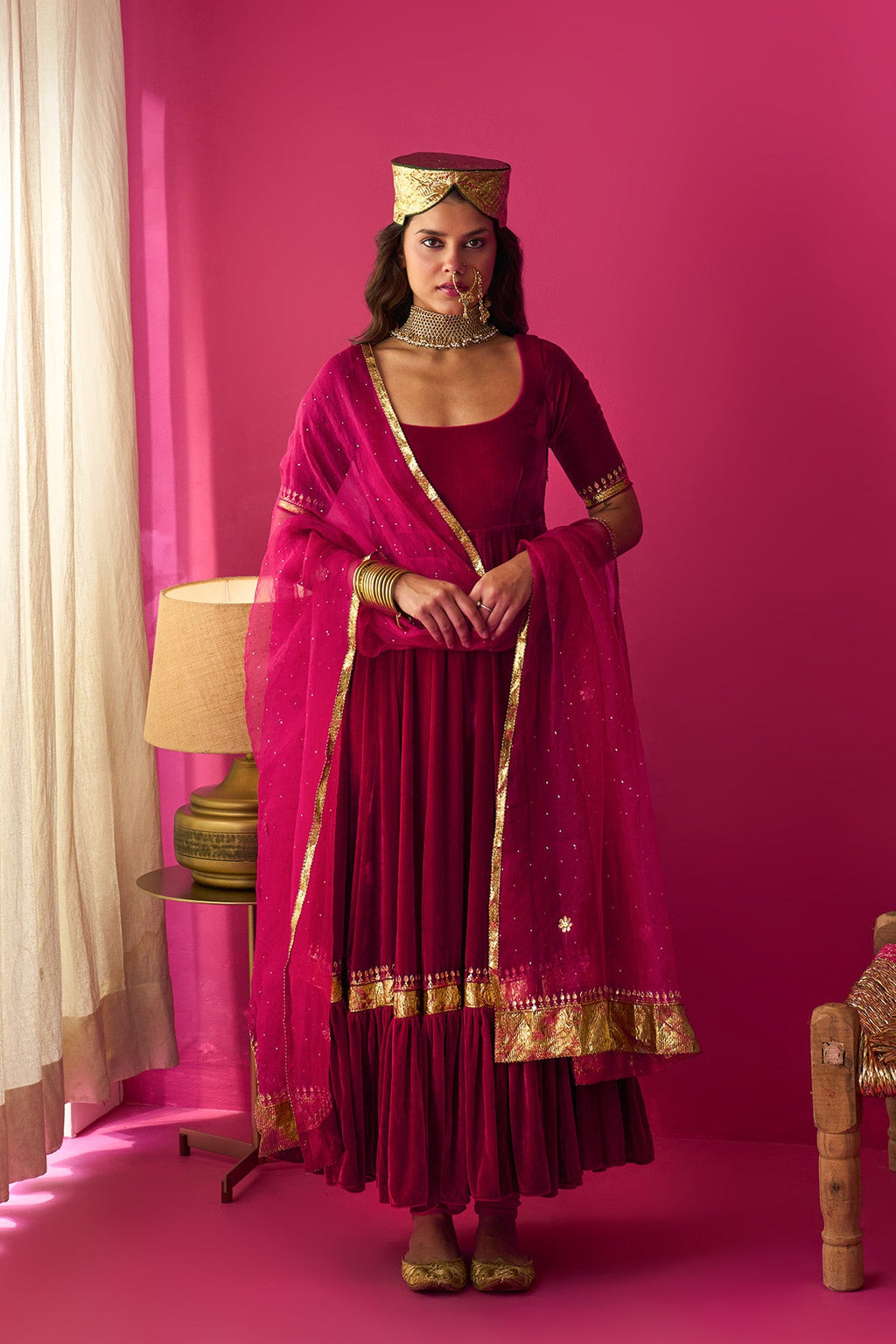 Nur pink flare anarkali with chooridar and dupatta (set of 3) - Ready to ship