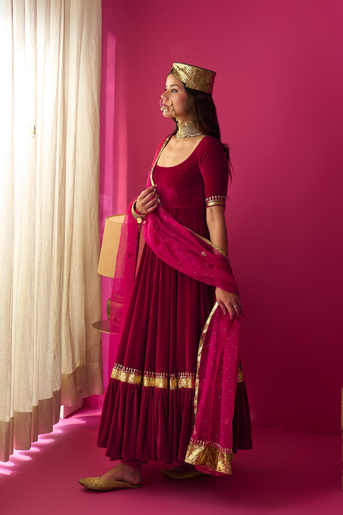 Nur pink flare anarkali with chooridar and dupatta (set of 3) - Ready to ship