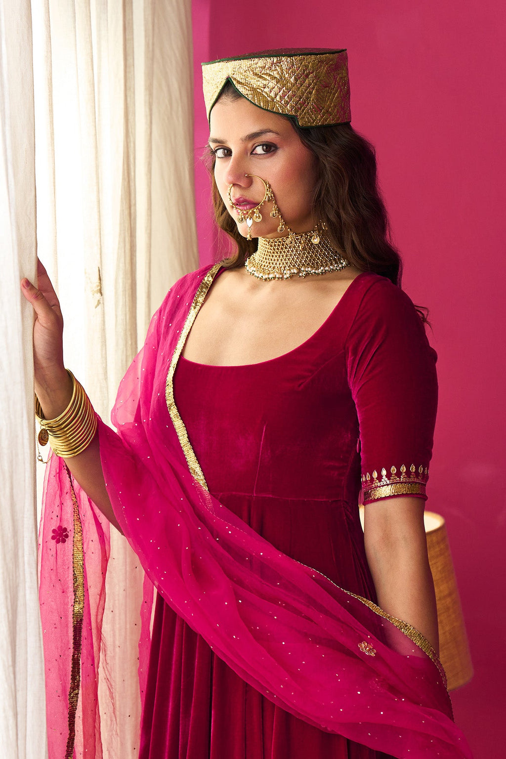 Nur pink flare anarkali with chooridar and dupatta (set of 3) - Ready to ship