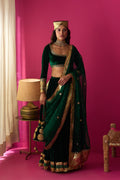 Nur green silk velvet green embroidered lehenga with blouse and dupatta (set of 3) - Ready to ship