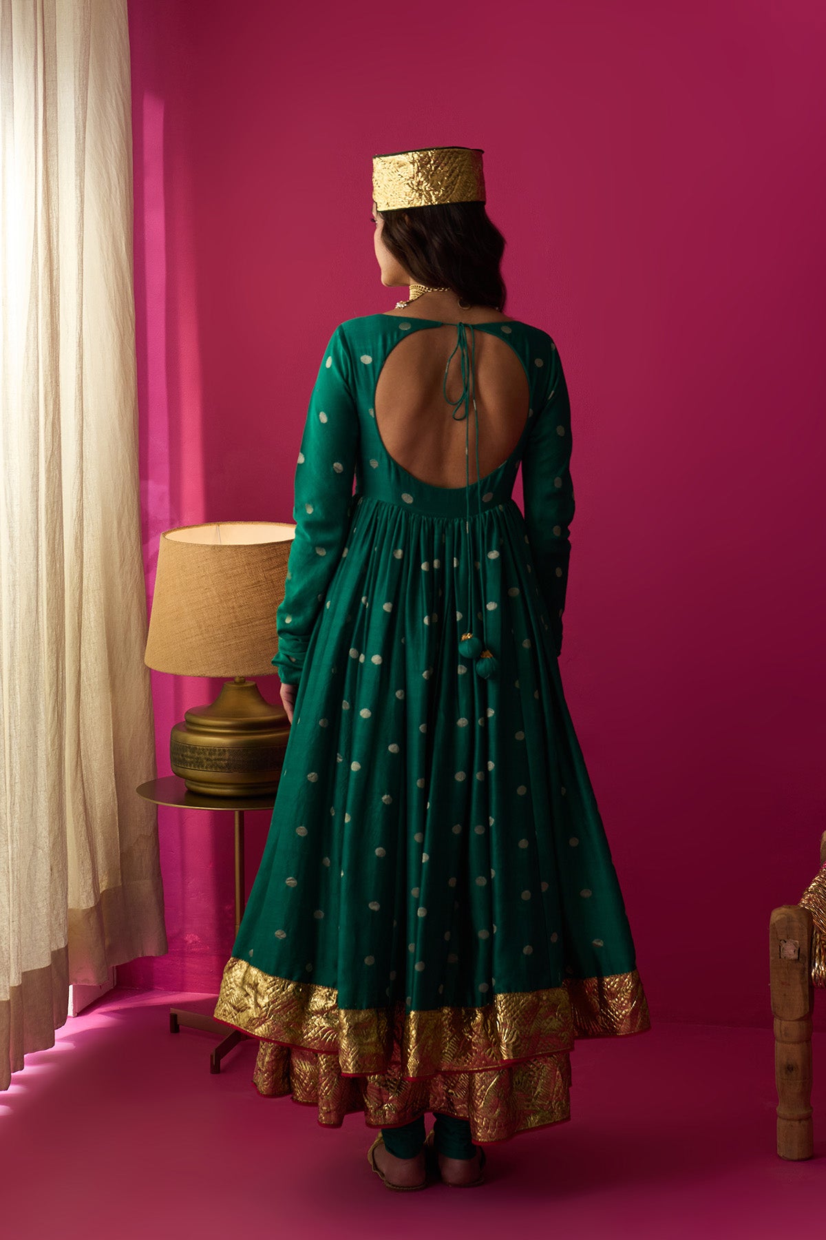 Nur green anarkali with chooridar and rani pink dupatta (set of 3) - Ready to ship