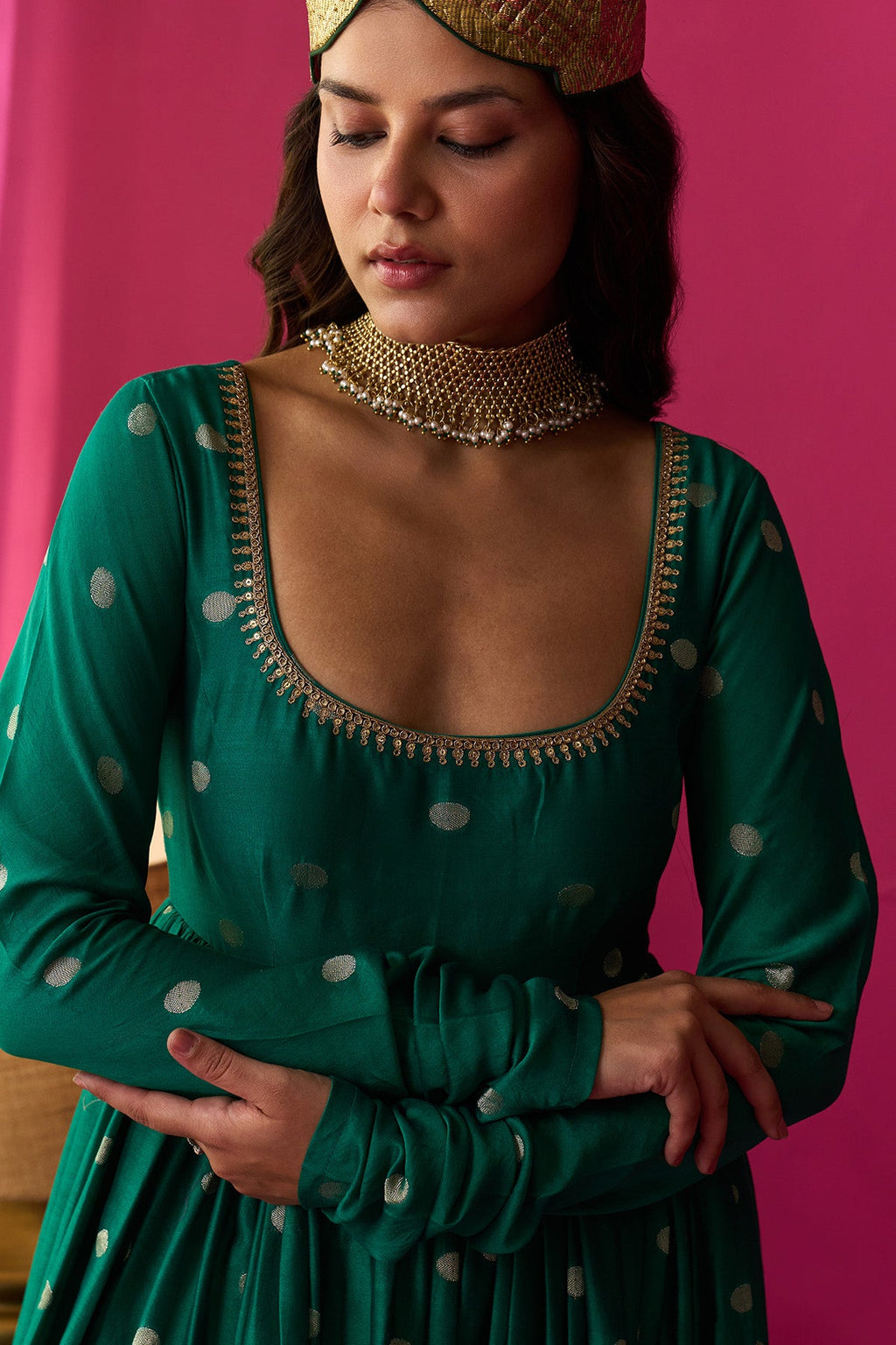 Nur green anarkali with chooridar and rani pink dupatta (set of 3) - Ready to ship