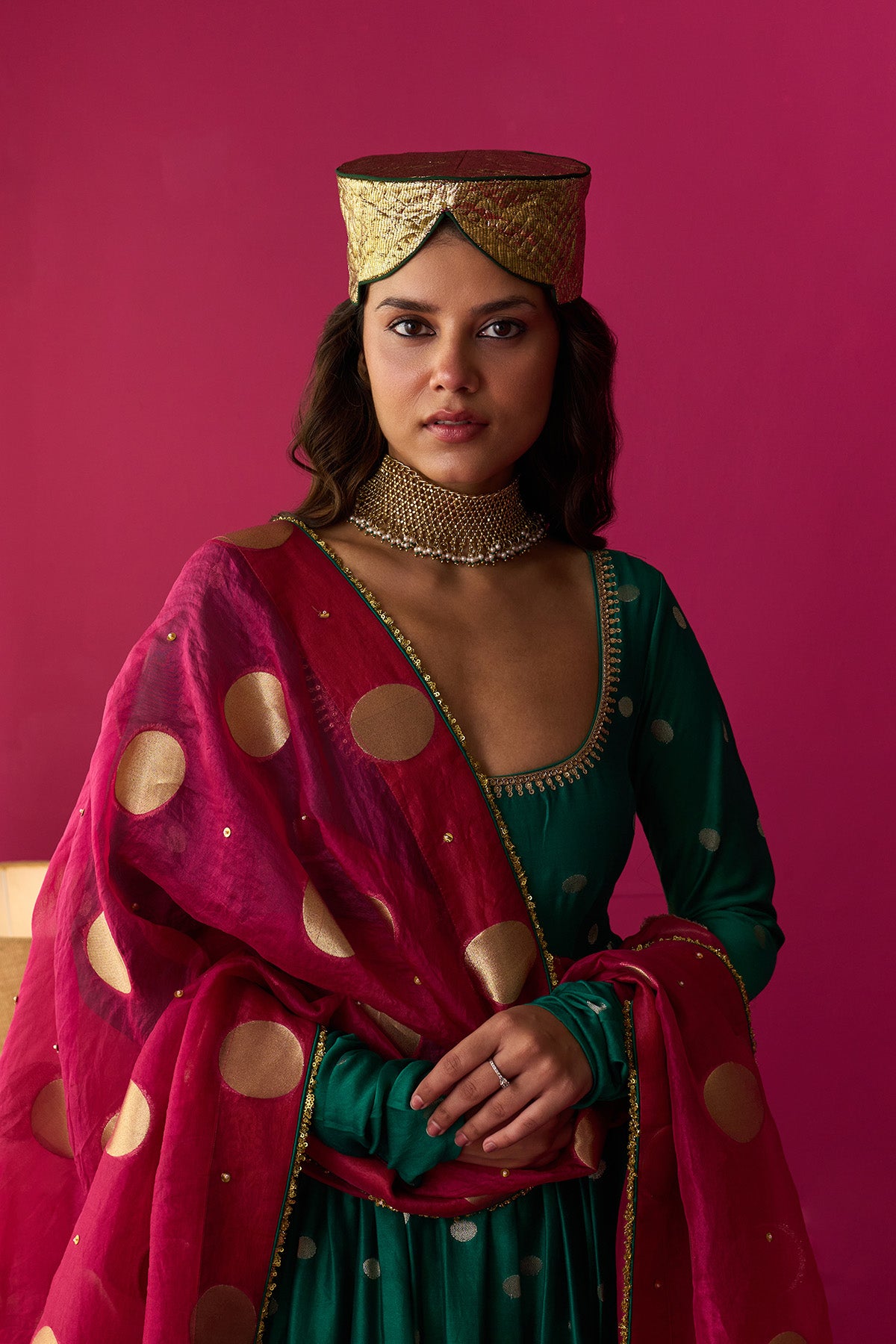 Nur green anarkali with chooridar and rani pink dupatta (set of 3) - Ready to ship