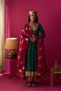 Nur green anarkali with chooridar and rani pink dupatta (set of 3) - Ready to ship