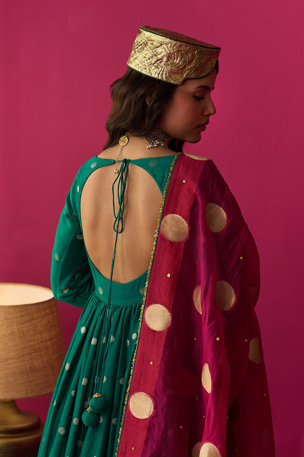 Nur green anarkali with chooridar and rani pink dupatta (set of 3) - Ready to ship