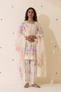 Mehraz Handpaint off white Short anarkali with salwar  and dupatta ( set of 3 ) - Ready to ship