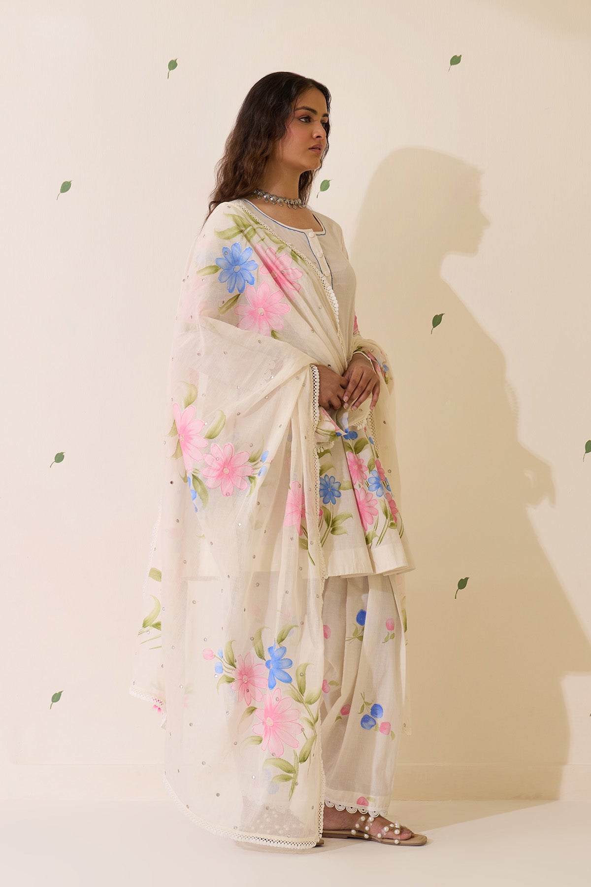 Mehraz Handpaint off white Short anarkali with salwar  and dupatta ( set of 3 ) - Ready to ship