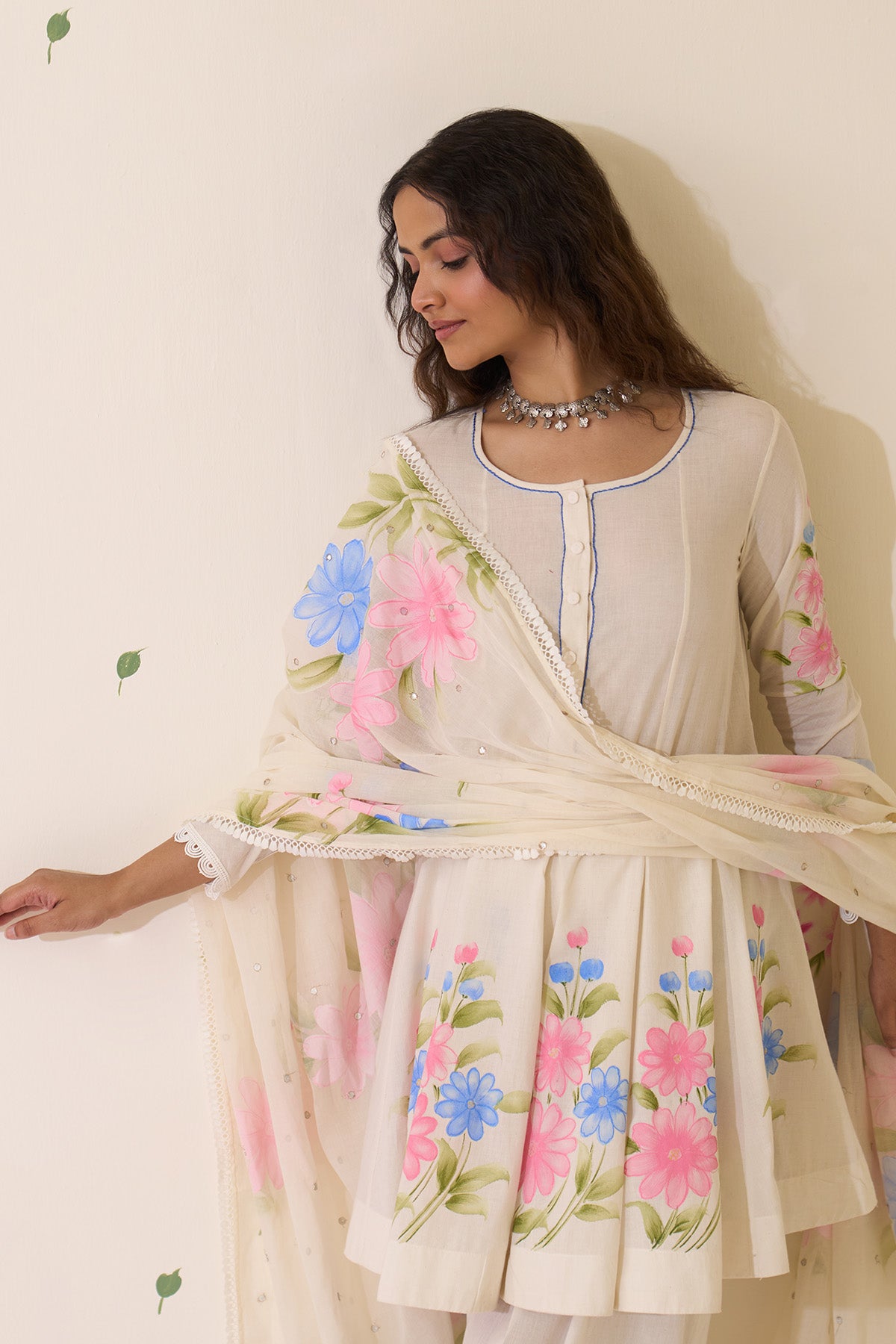 Mehraz Handpaint off white Short anarkali with salwar  and dupatta ( set of 3 ) - Ready to ship