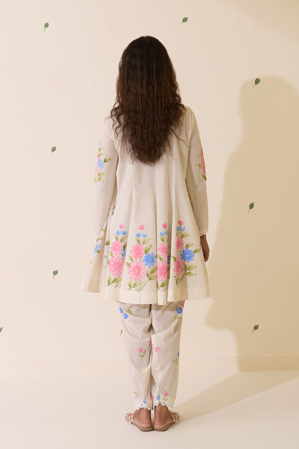 Mehraz Handpaint off white Short anarkali with salwar  and dupatta ( set of 3 ) - Ready to ship