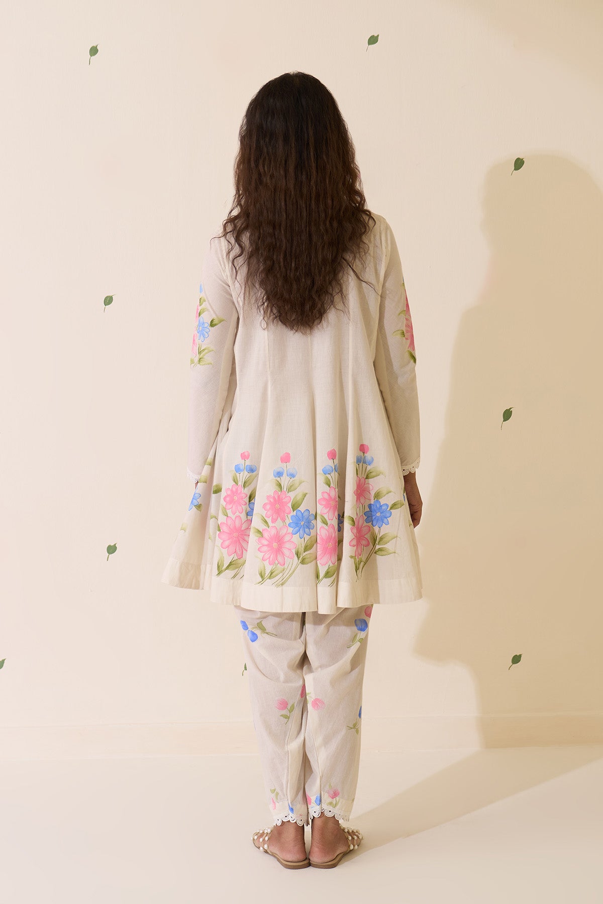 Mehraz Handpaint off white Short anarkali with salwar  and dupatta ( set of 3 ) - Ready to ship