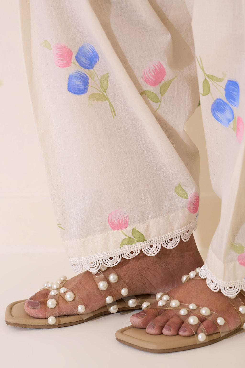 Mehraz Handpaint off white Short anarkali with salwar  and dupatta ( set of 3 ) - Ready to ship