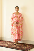 Saanjh Peach Silk Handpaint Sweetheart Kurta With Palazzo And Dupatta ( Set Of 3)