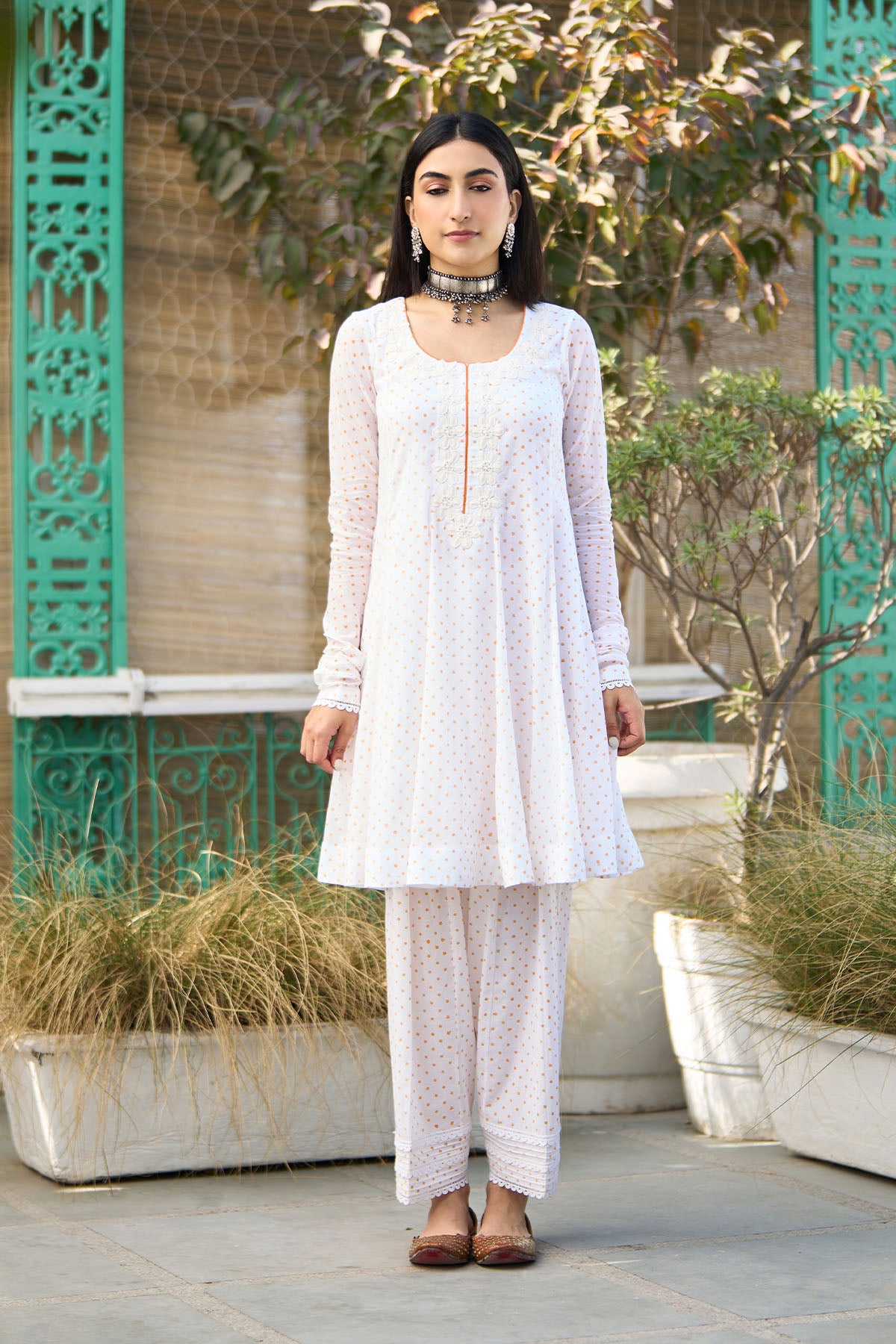 Ombre yellow block printed short anarkali with salwar and dupatta ( Set of 3 ) - Ready to ship