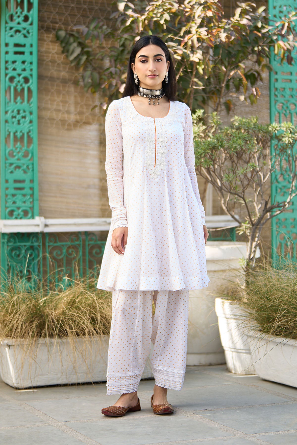 Ombre yellow block printed short anarkali with salwar and dupatta ( Set of 3 ) - Ready to ship