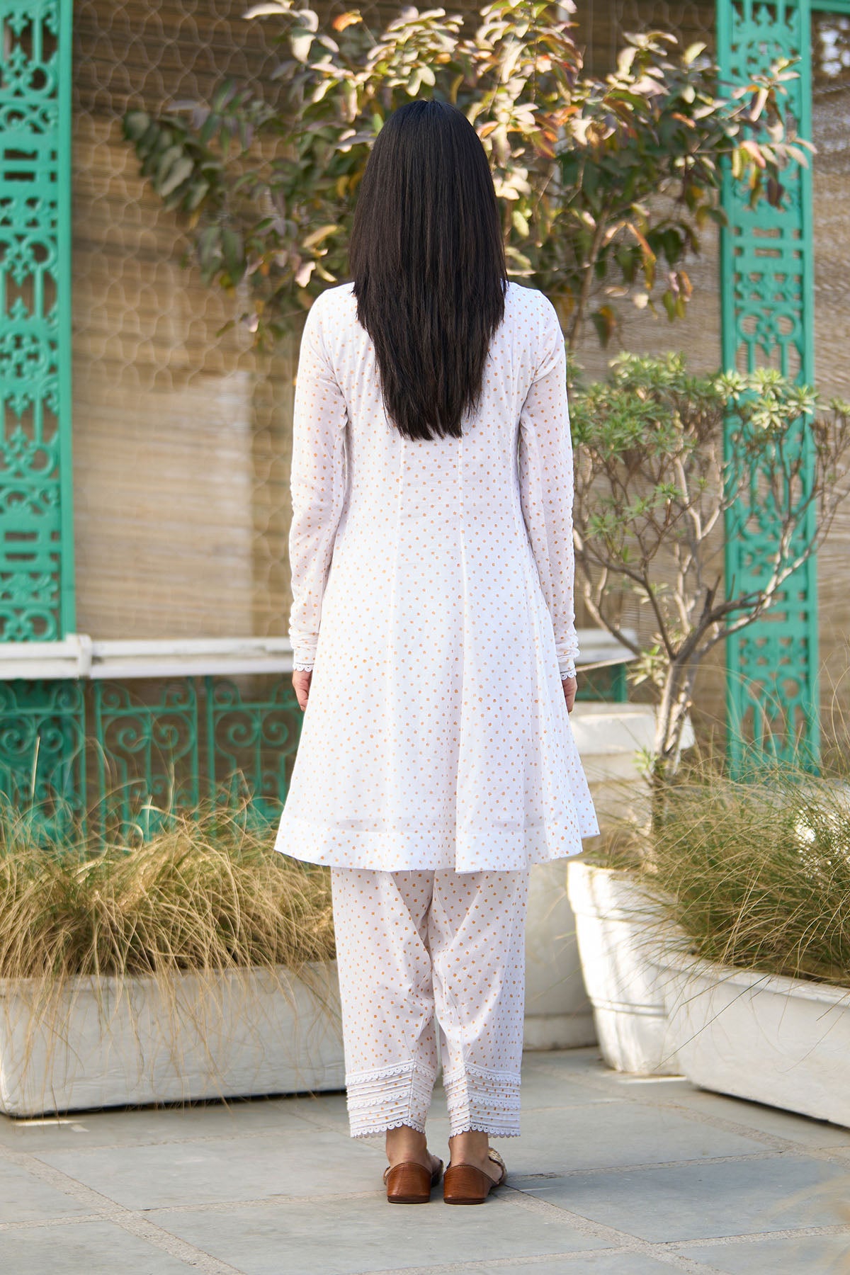 Ombre yellow block printed short anarkali with salwar and dupatta ( Set of 3 ) - Ready to ship