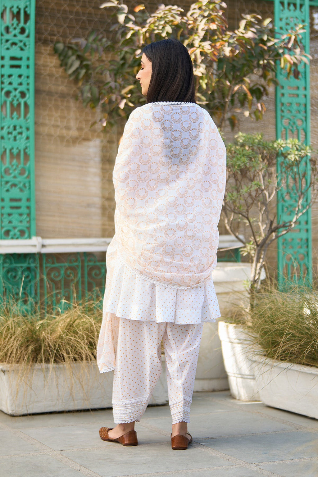 Ombre yellow block printed short anarkali with salwar and dupatta ( Set of 3 ) - Ready to ship