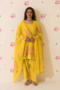 Mehraz Handpaint neon green short anarkali with salwar and dupatta ( set of 3 ) - Ready to ship