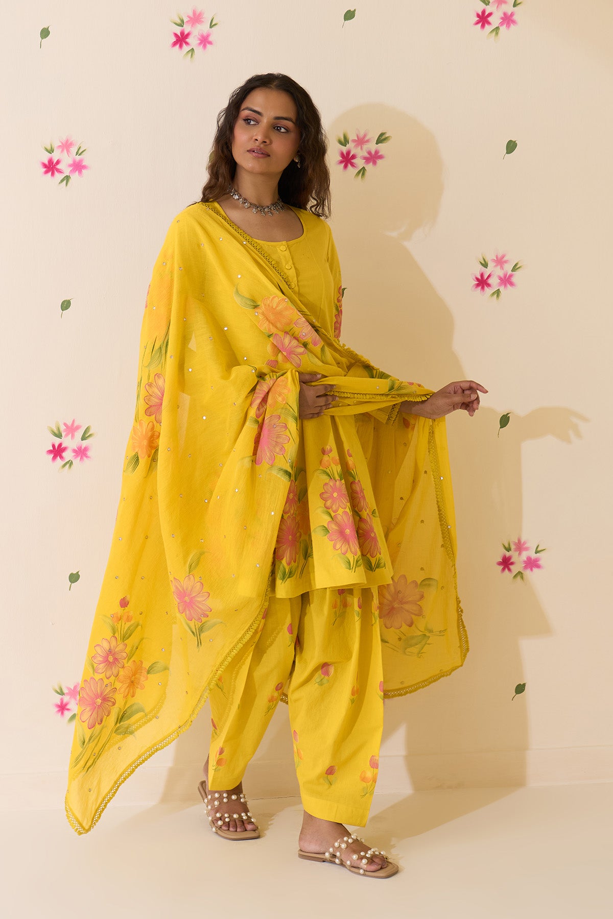 Mehraz Handpaint neon green short anarkali with salwar and dupatta ( set of 3 ) - Ready to ship