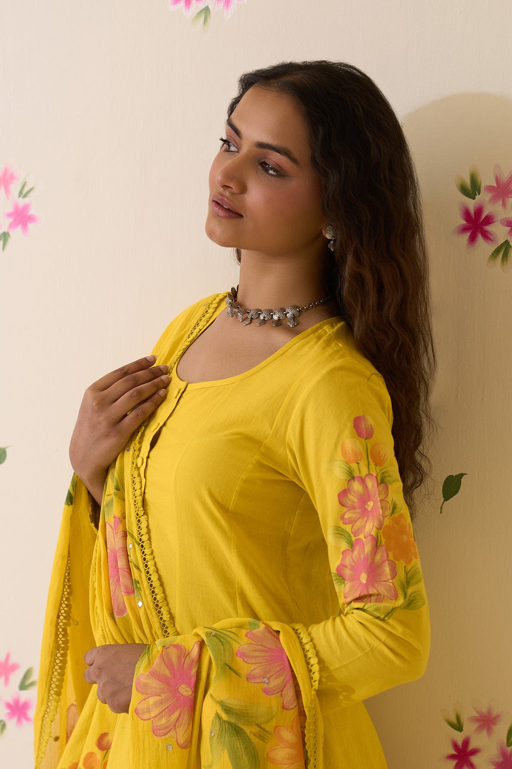 Mehraz Handpaint neon green short anarkali with salwar and dupatta ( set of 3 ) - Ready to ship