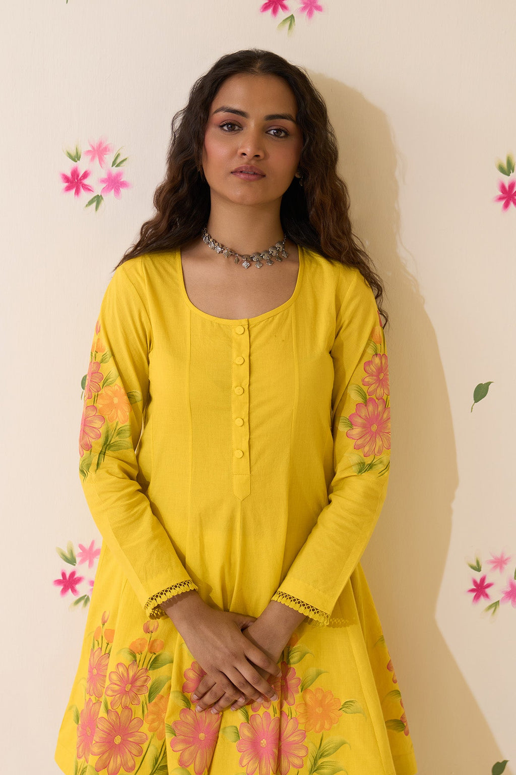 Mehraz Handpaint neon green short anarkali with salwar and dupatta ( set of 3 ) - Ready to ship